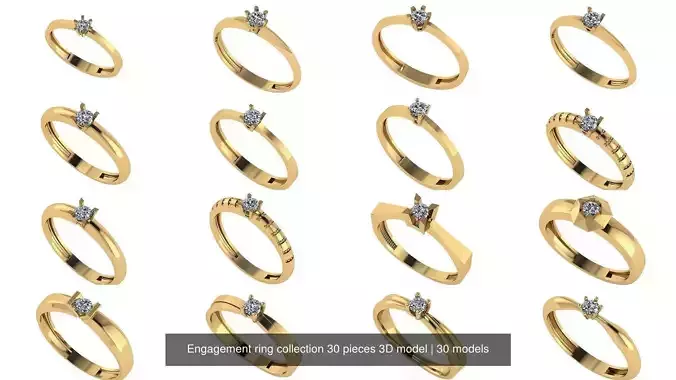 Engagement ring collection 30 pieces 3D model