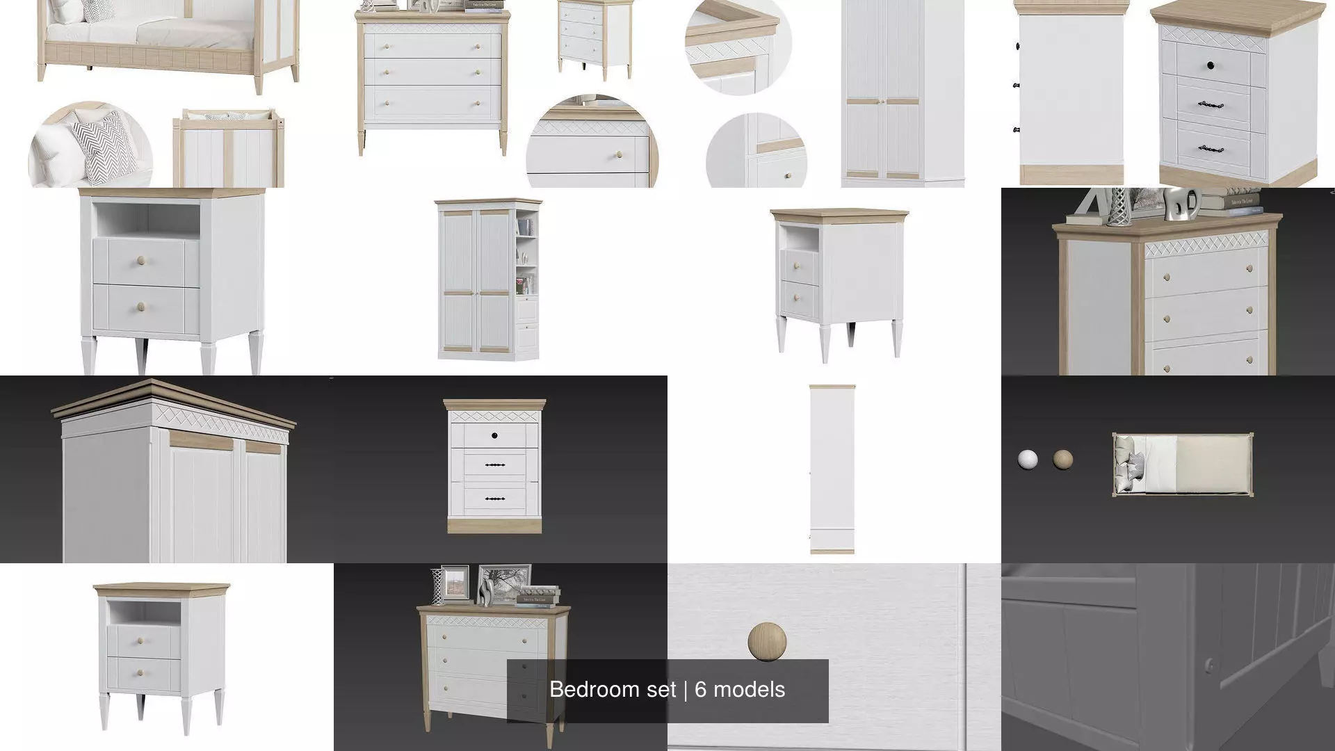 Bedroom set bookcase with two doors 3D Model Collection_4