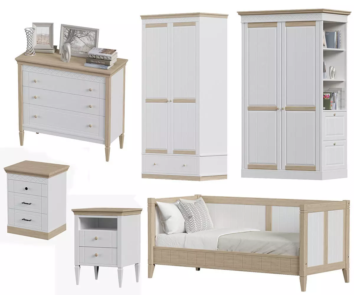 Bedroom set bookcase with two doors 3D Model Collection_0