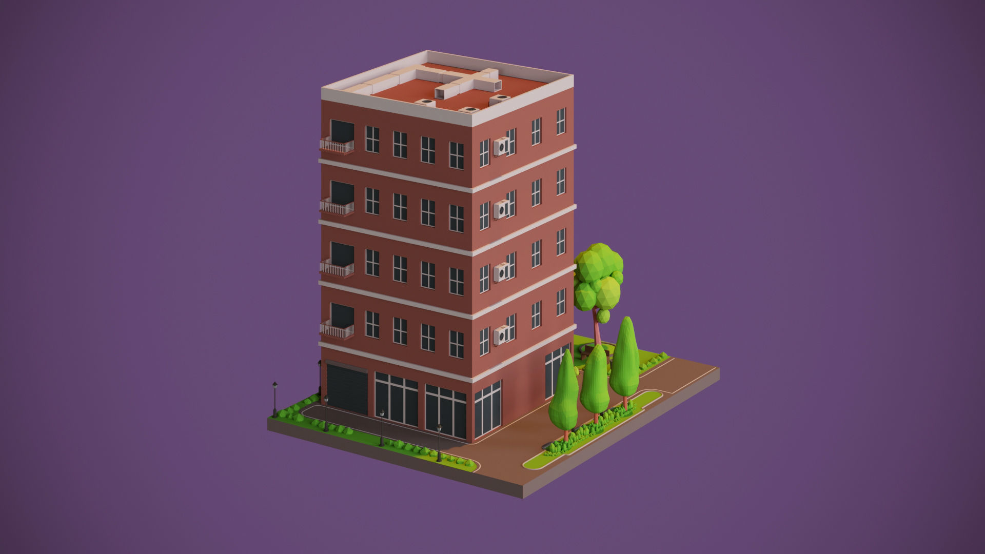 Apartment Building Low-poly 3D model_3