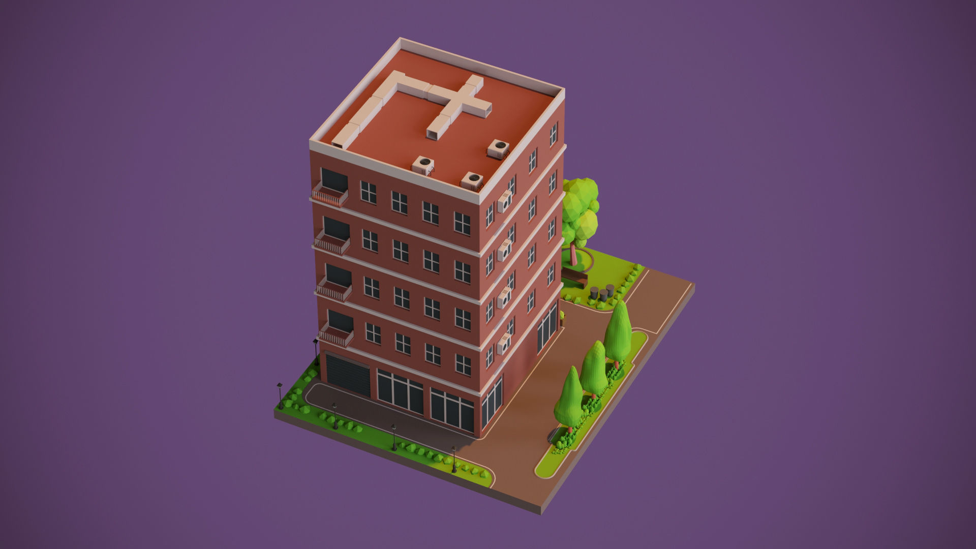Apartment Building Low-poly 3D model_1