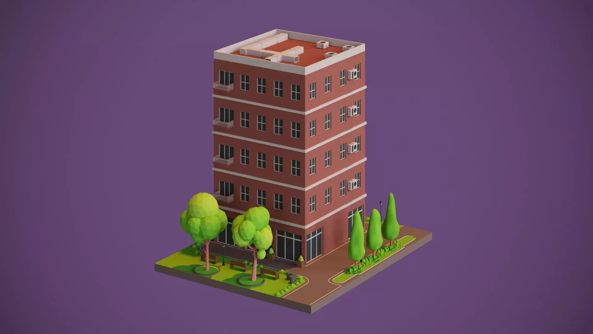 Apartment Building Low-poly 3D model_0