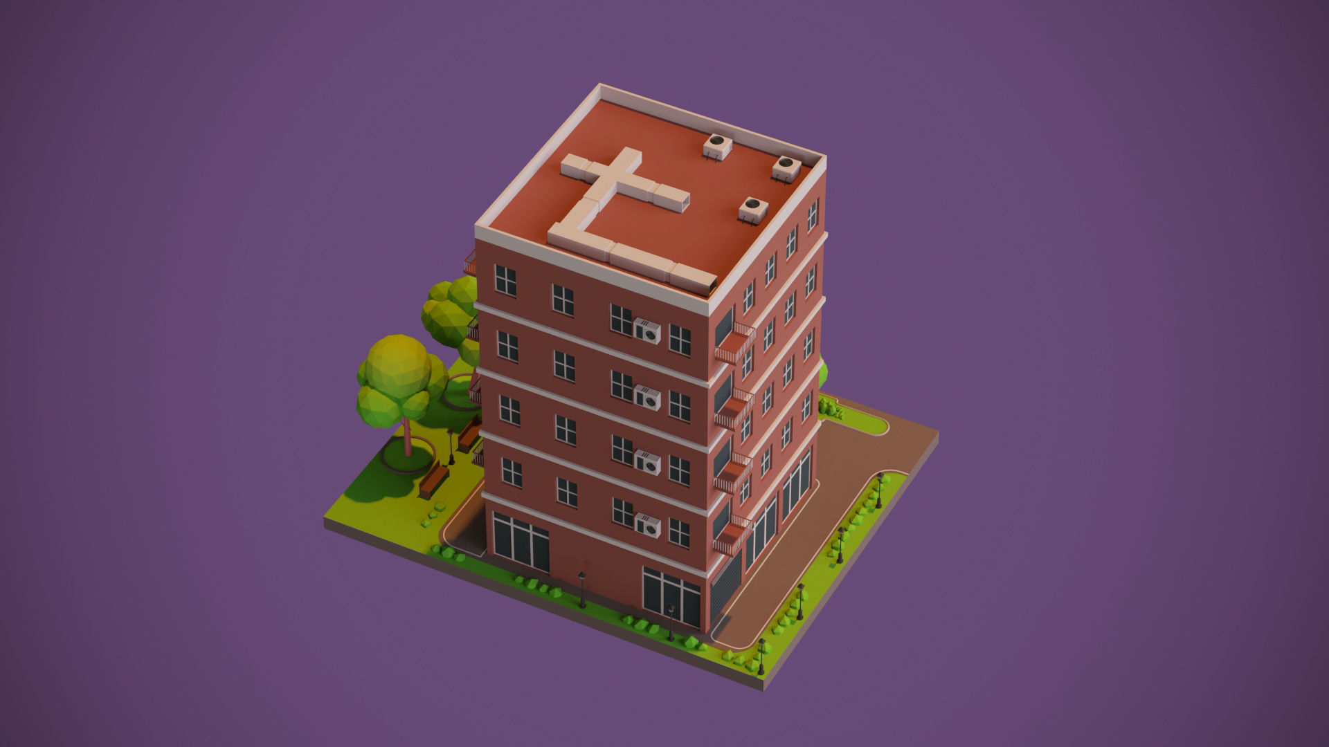 Apartment Building Low-poly 3D model_2