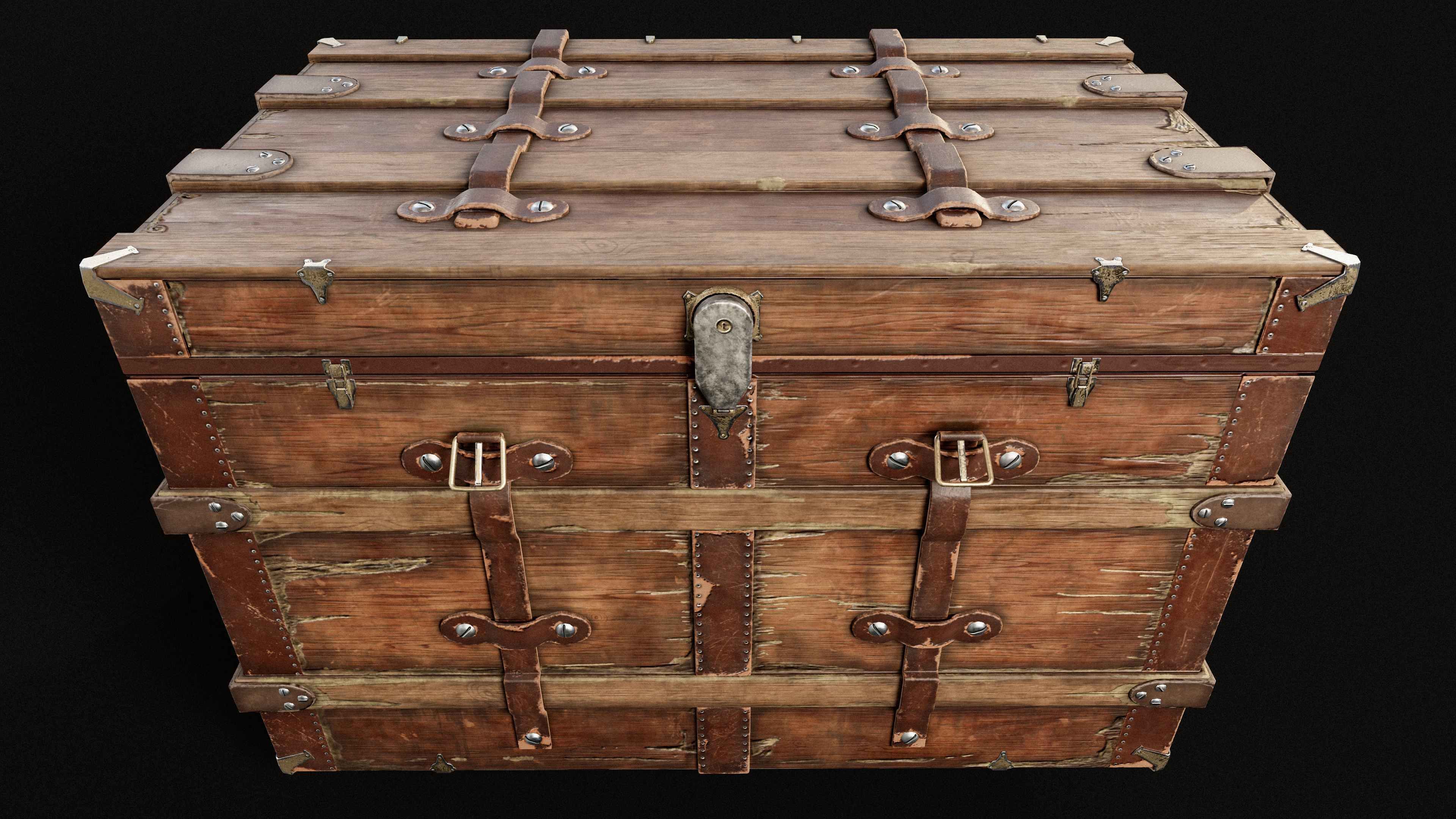 PBR Old Wooden Chest Low Poly Low-poly 3D model_6