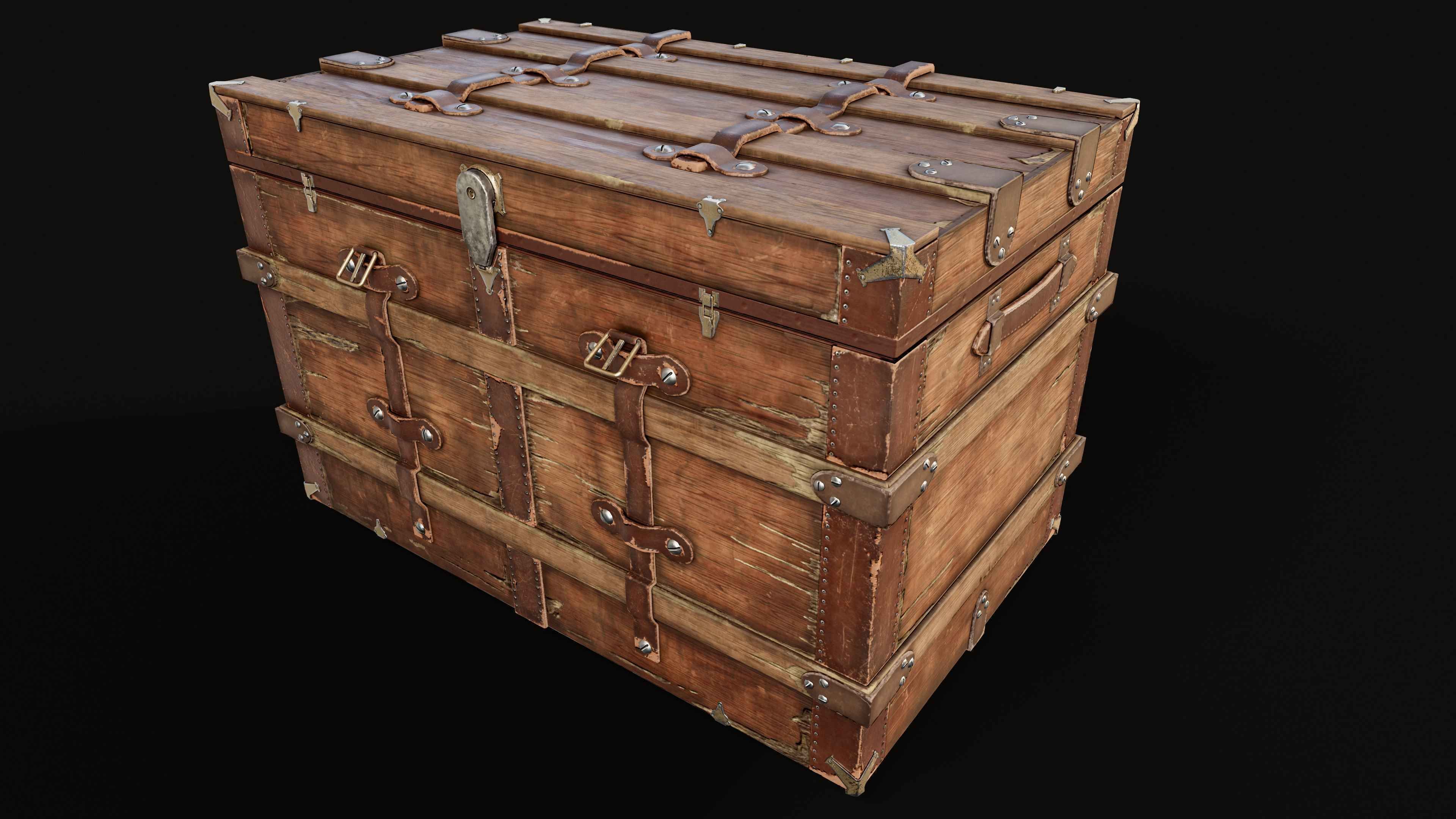 PBR Old Wooden Chest Low Poly Low-poly 3D model_3