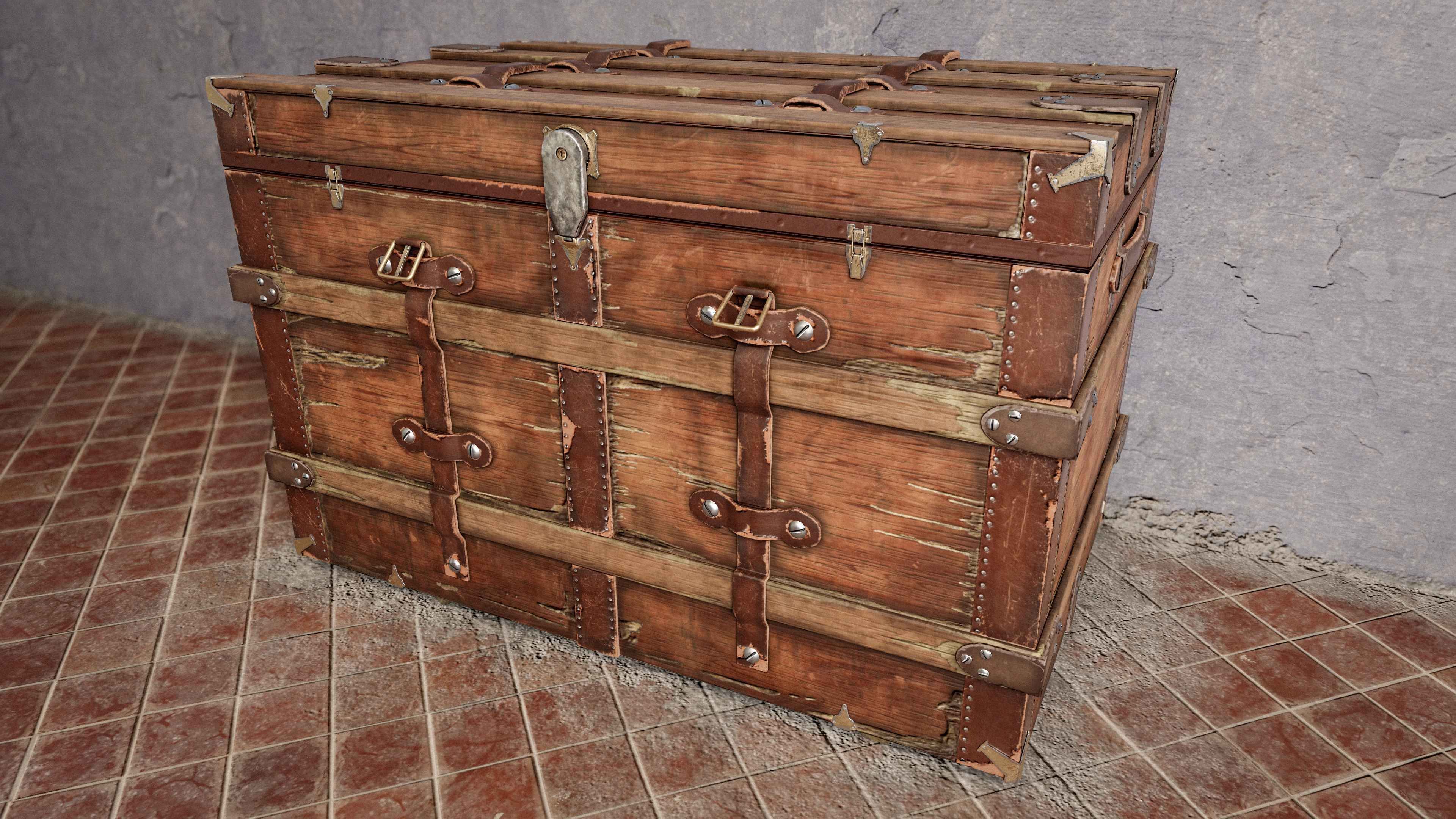 PBR Old Wooden Chest Low Poly Low-poly 3D model_1