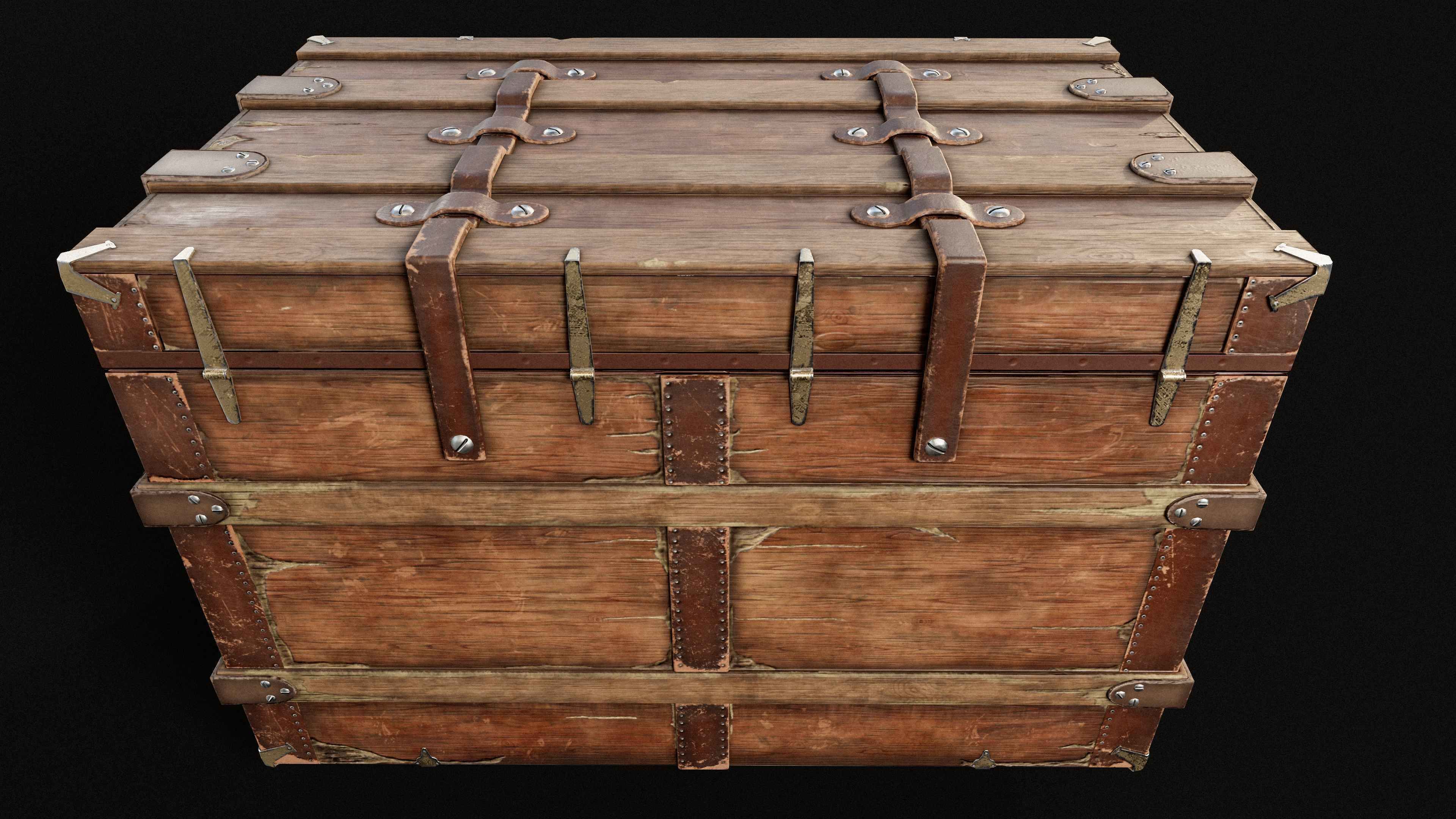 PBR Old Wooden Chest Low Poly Low-poly 3D model_8