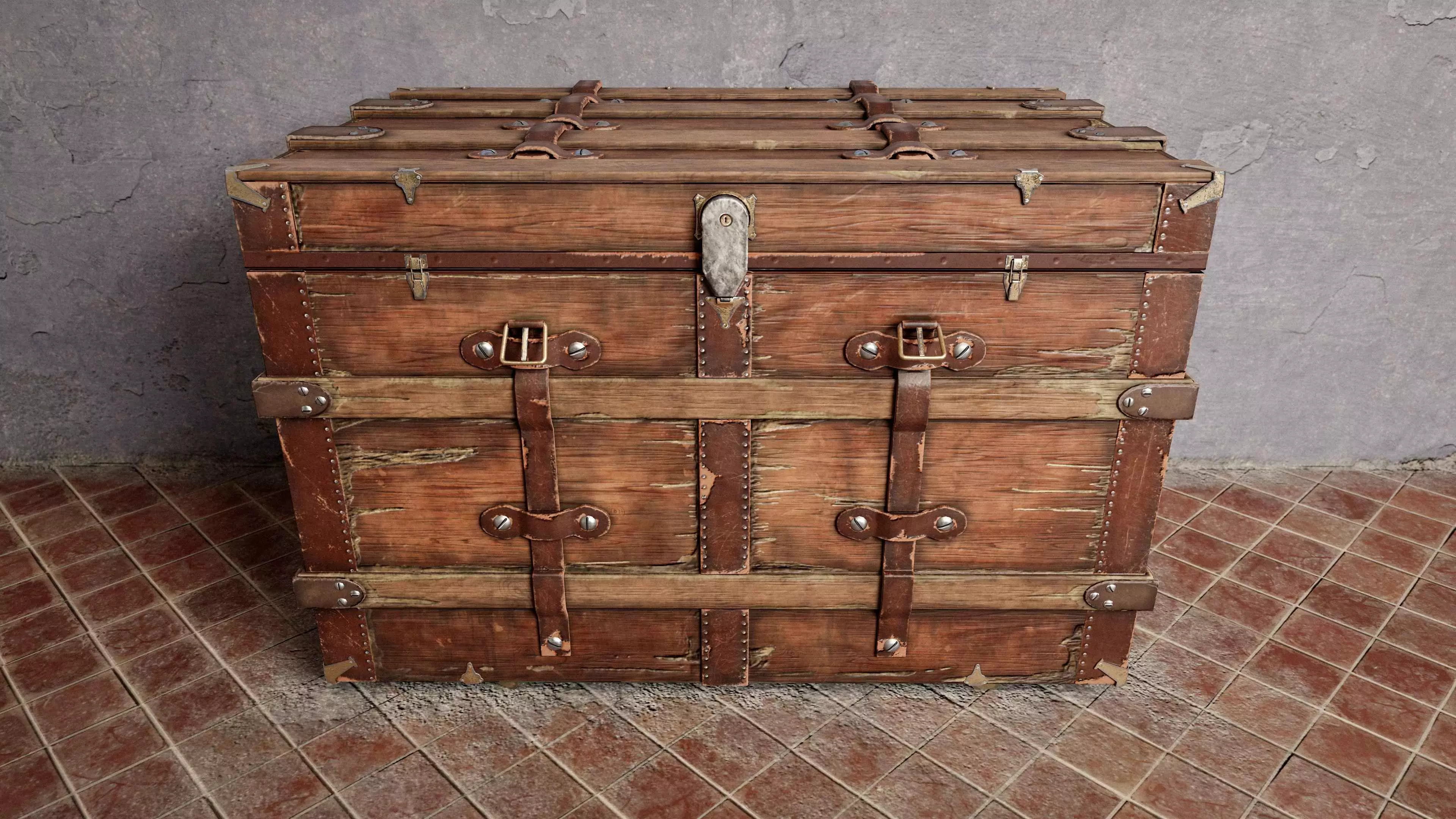PBR Old Wooden Chest Low Poly Low-poly 3D model_0
