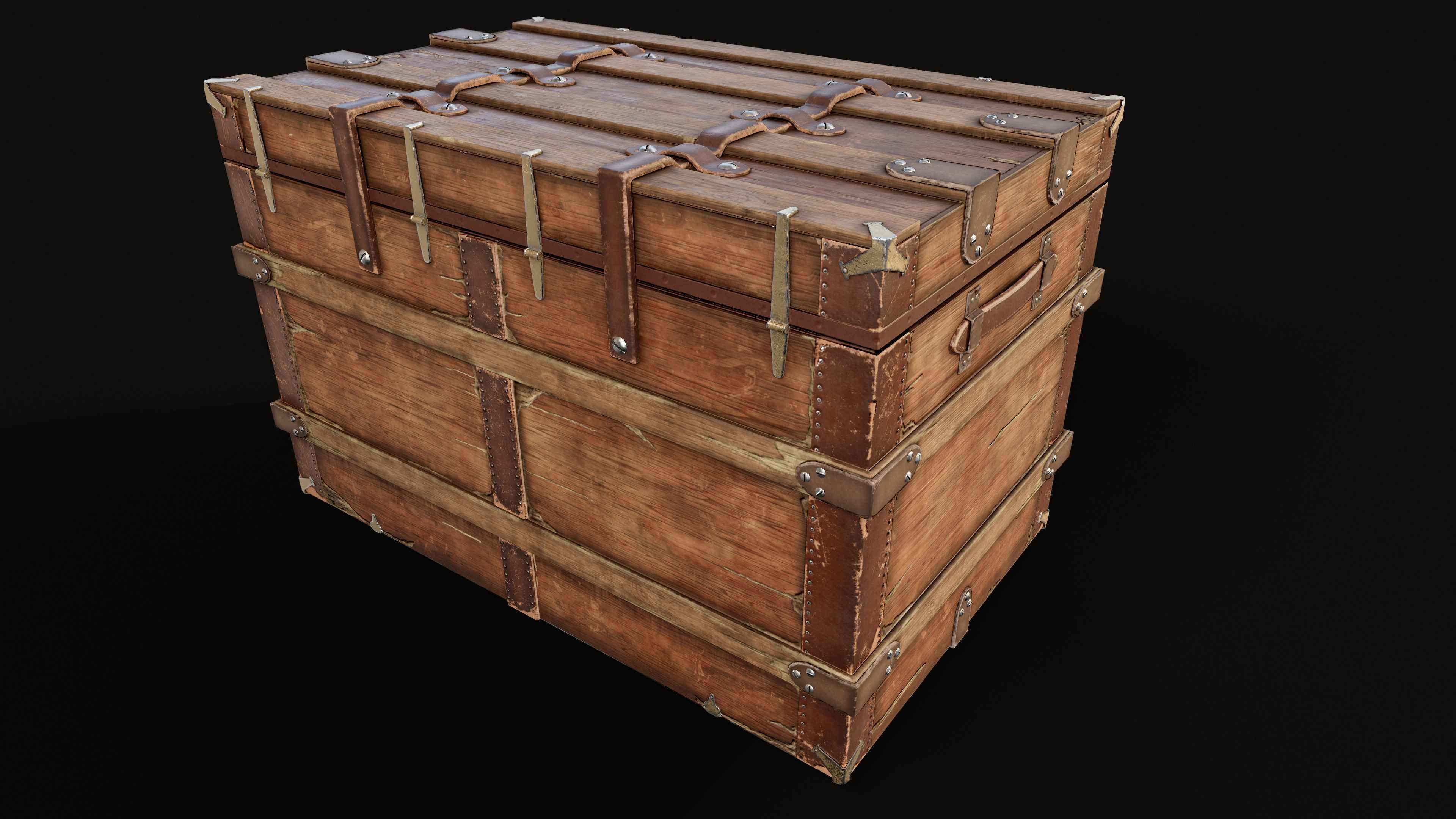 PBR Old Wooden Chest Low Poly Low-poly 3D model_4