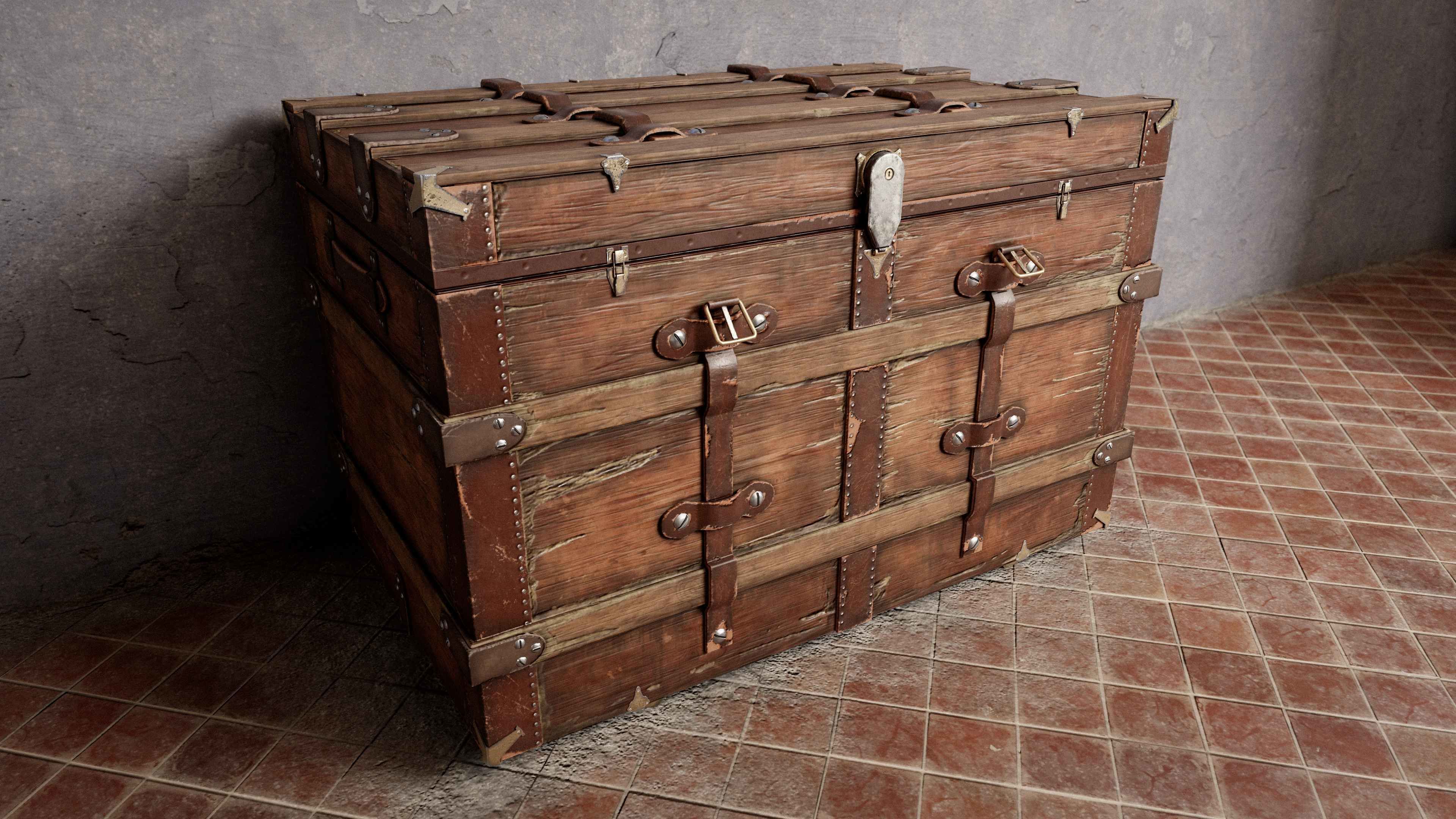 PBR Old Wooden Chest Low Poly Low-poly 3D model_2
