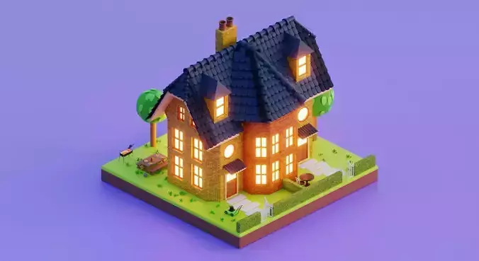 Mansion House  Low-poly 3D model 002