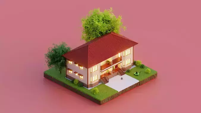 Mansion House  Low-poly 3D model 001