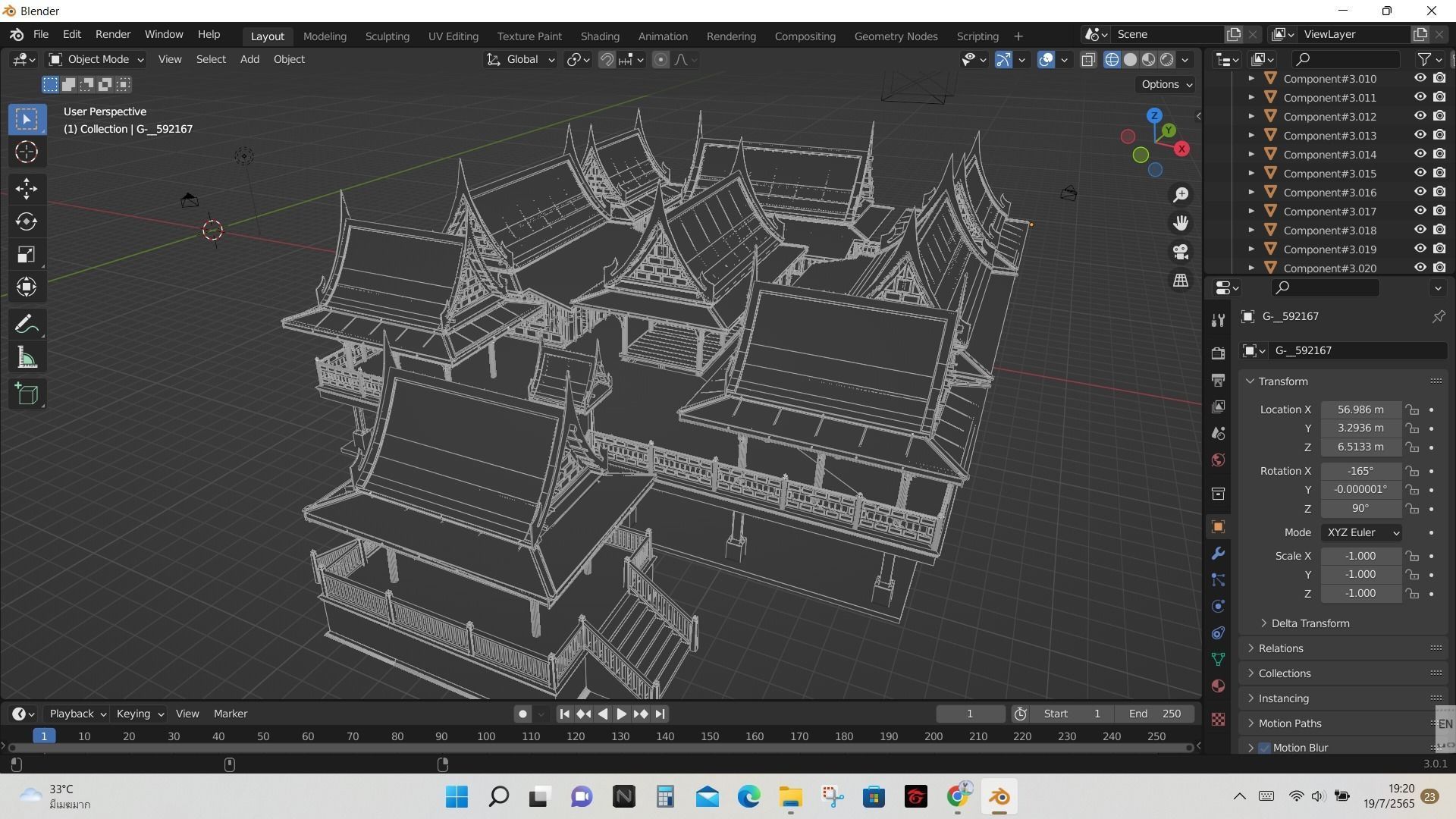 Thai architecture songthai ancient Low-poly 3D model_1