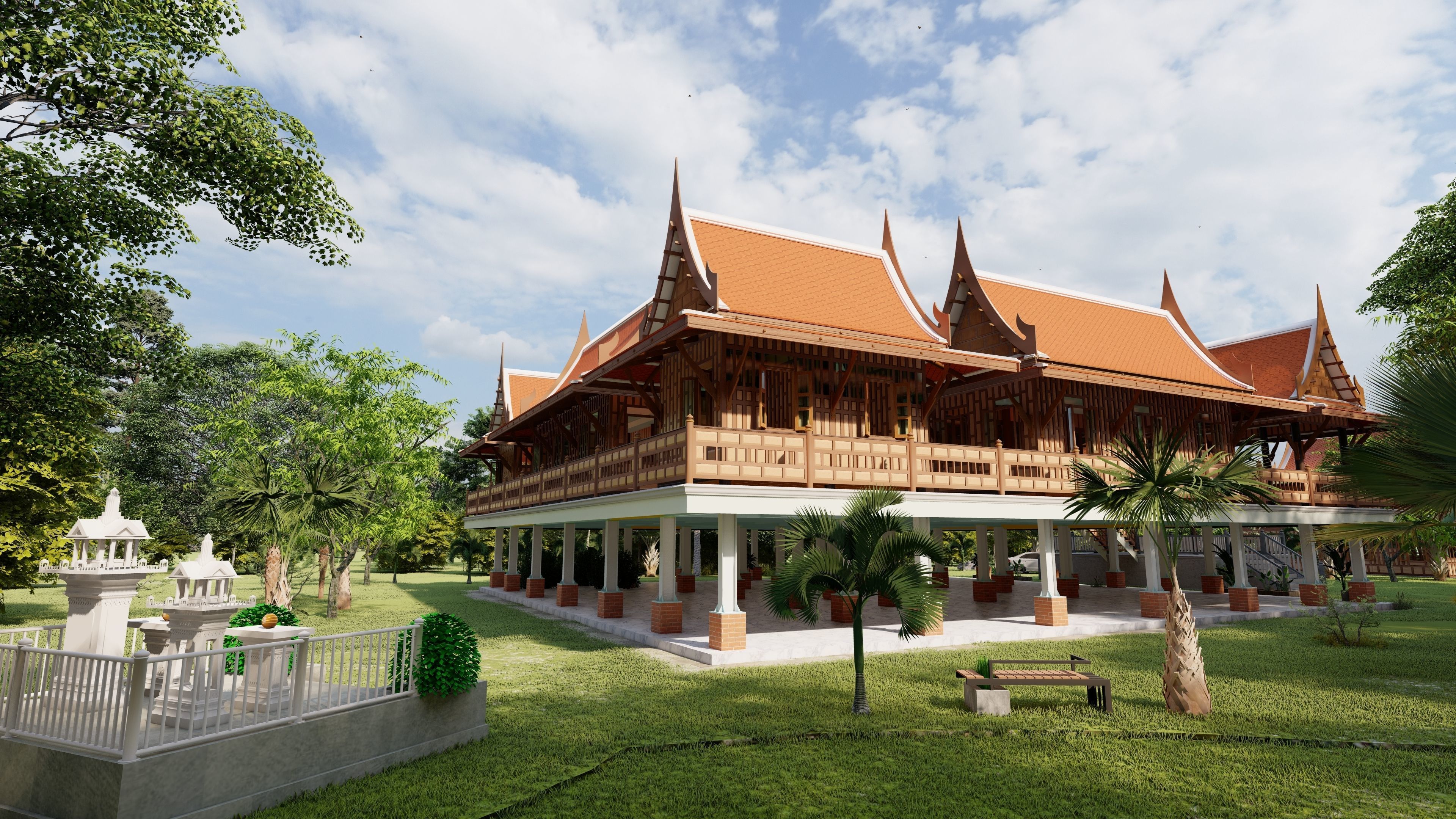 Thai architecture songthai ancient Low-poly 3D model_18
