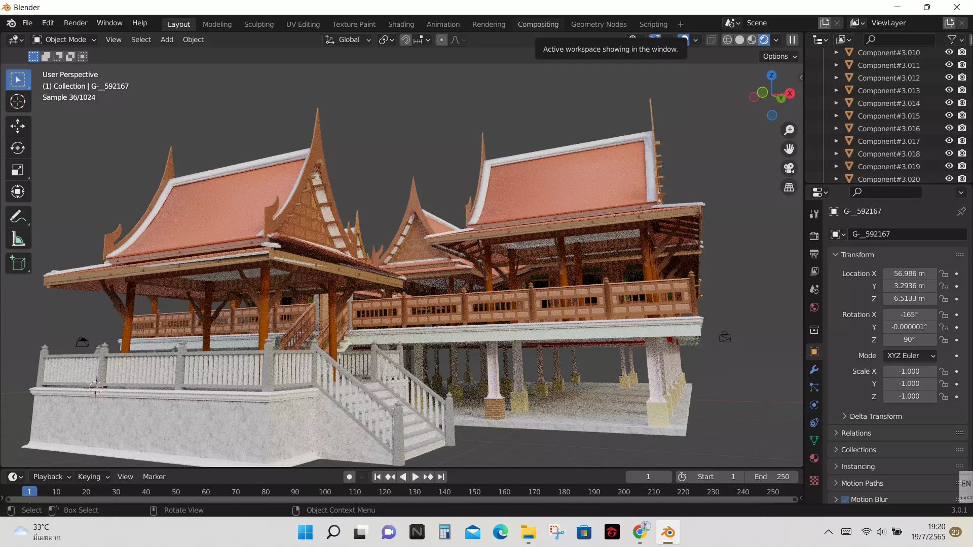 Thai architecture songthai ancient Low-poly 3D model_0