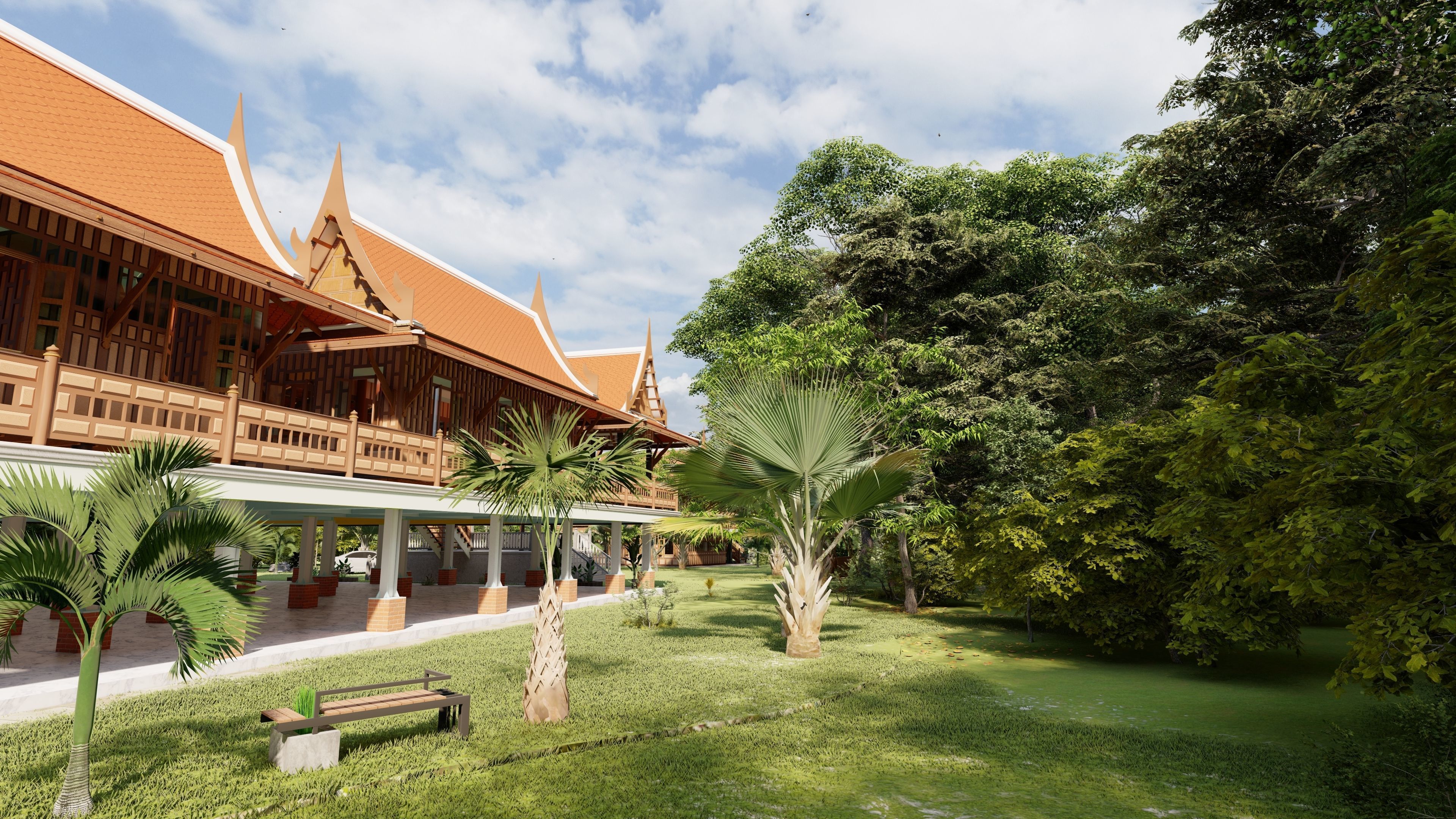 Thai architecture songthai ancient Low-poly 3D model_13
