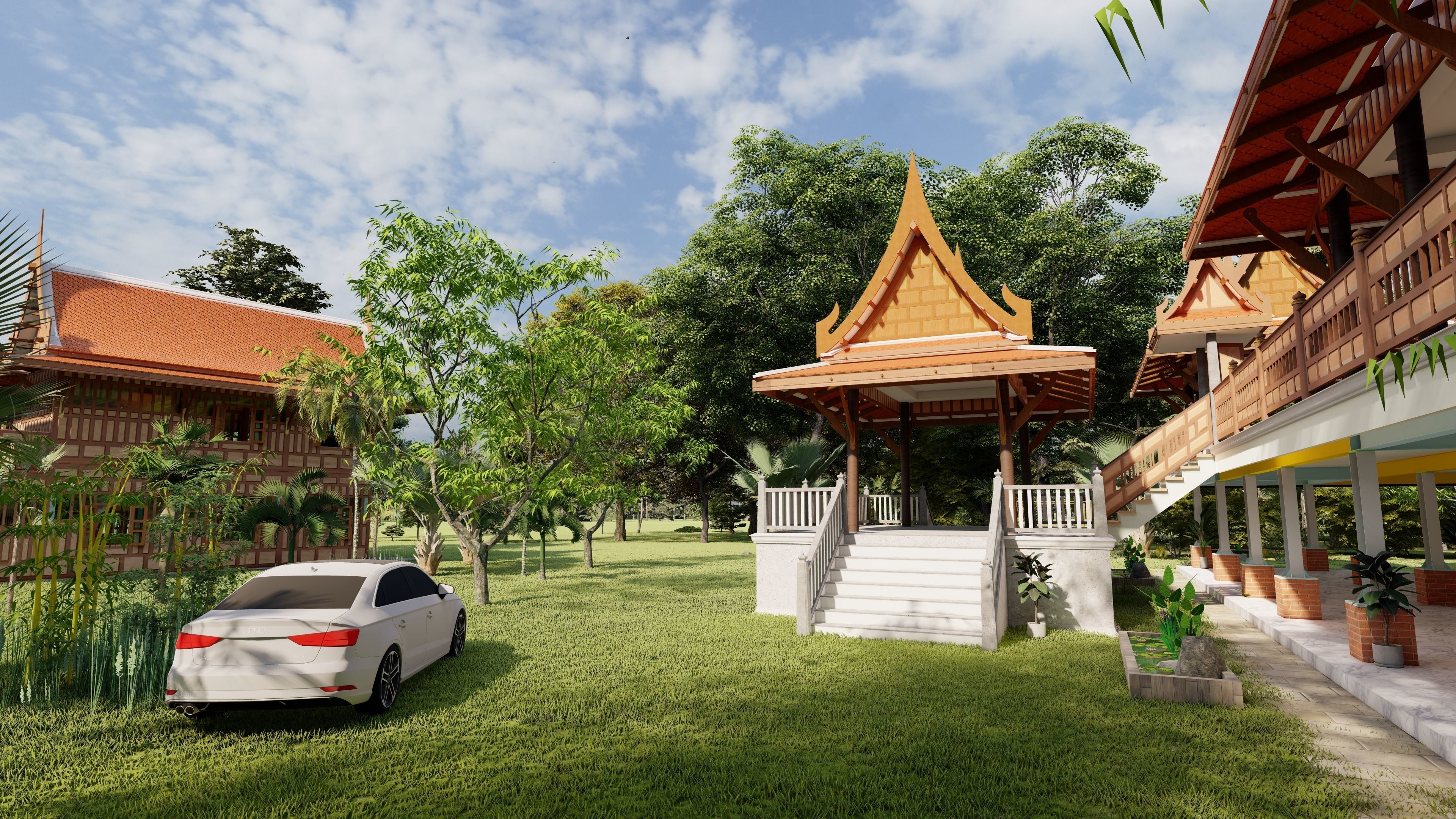 Thai architecture songthai ancient Low-poly 3D model_10