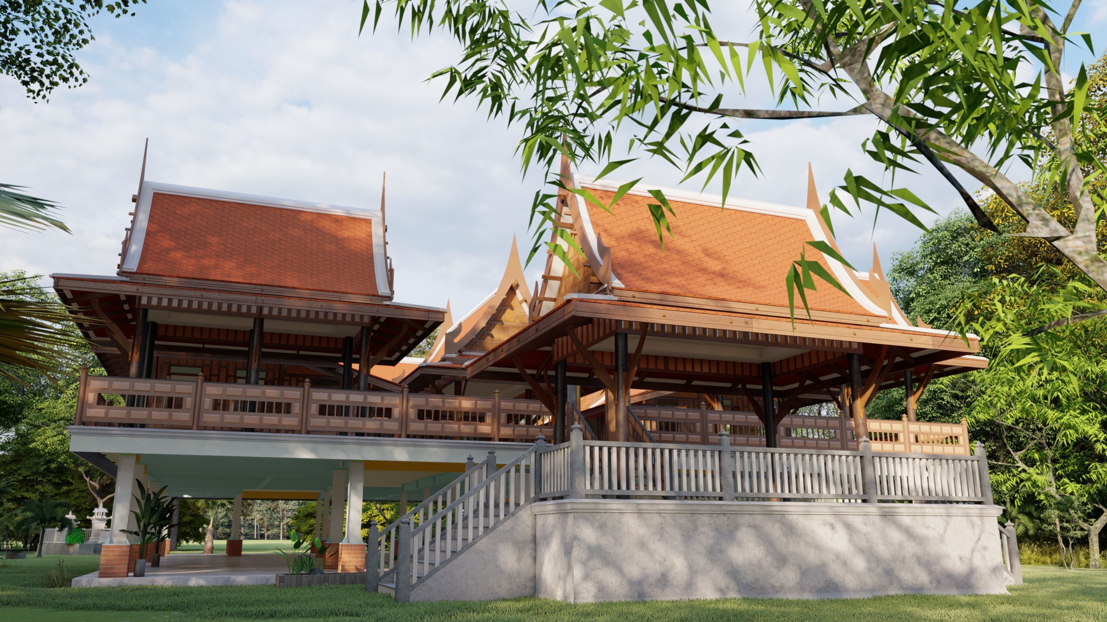 Thai architecture songthai ancient Low-poly 3D model_11