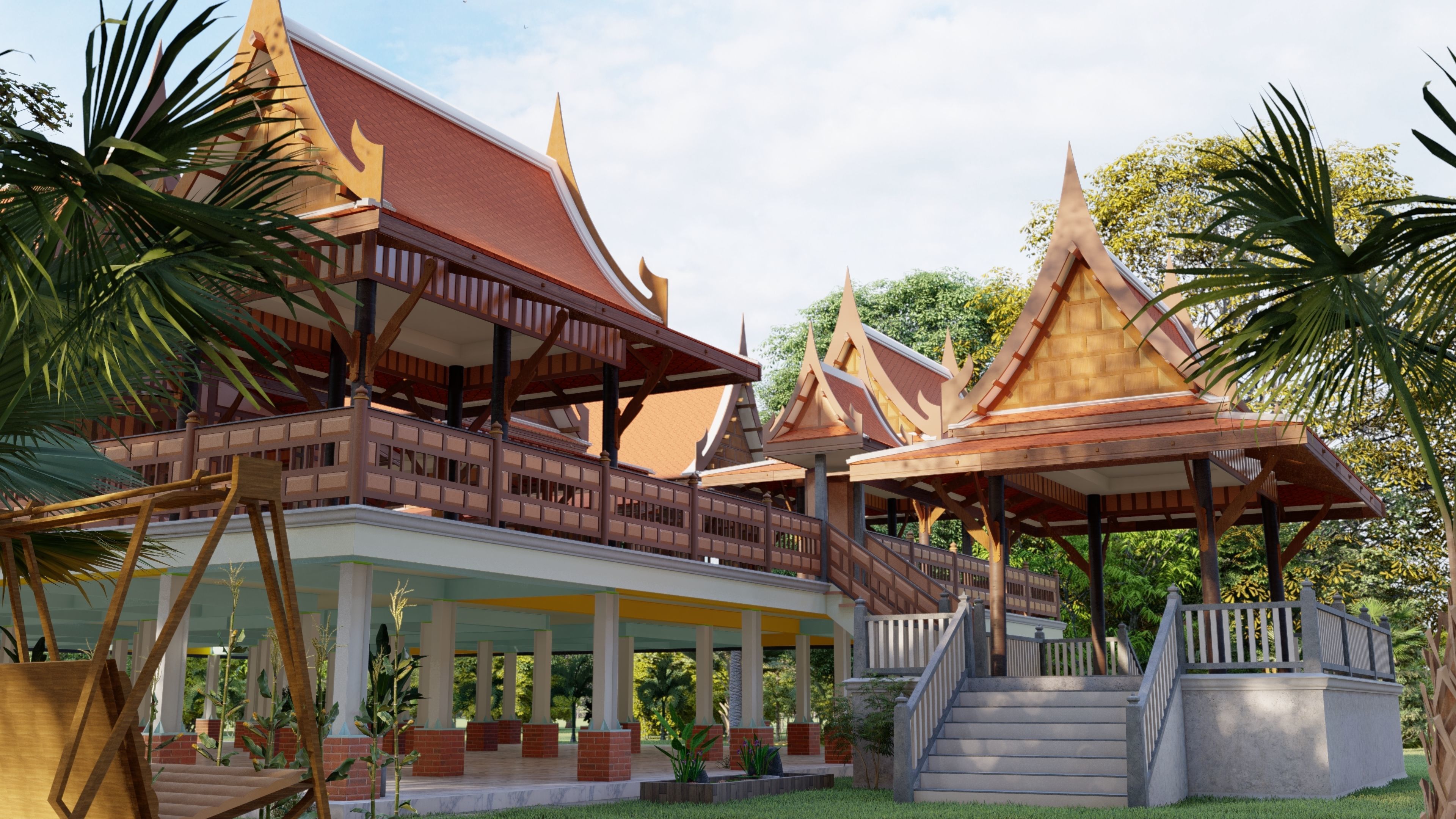Thai architecture songthai ancient Low-poly 3D model_16
