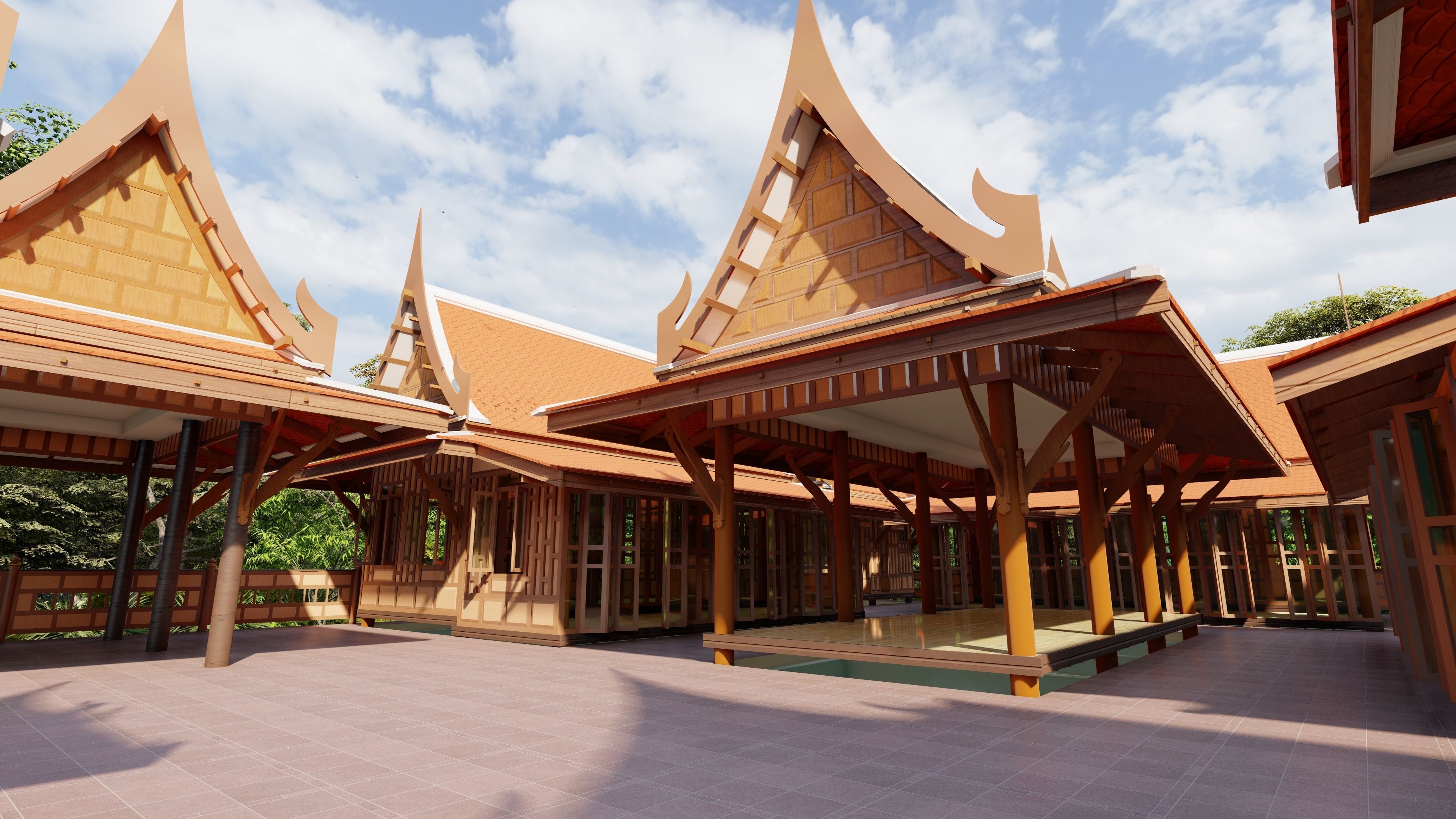 Thai architecture songthai ancient Low-poly 3D model_12