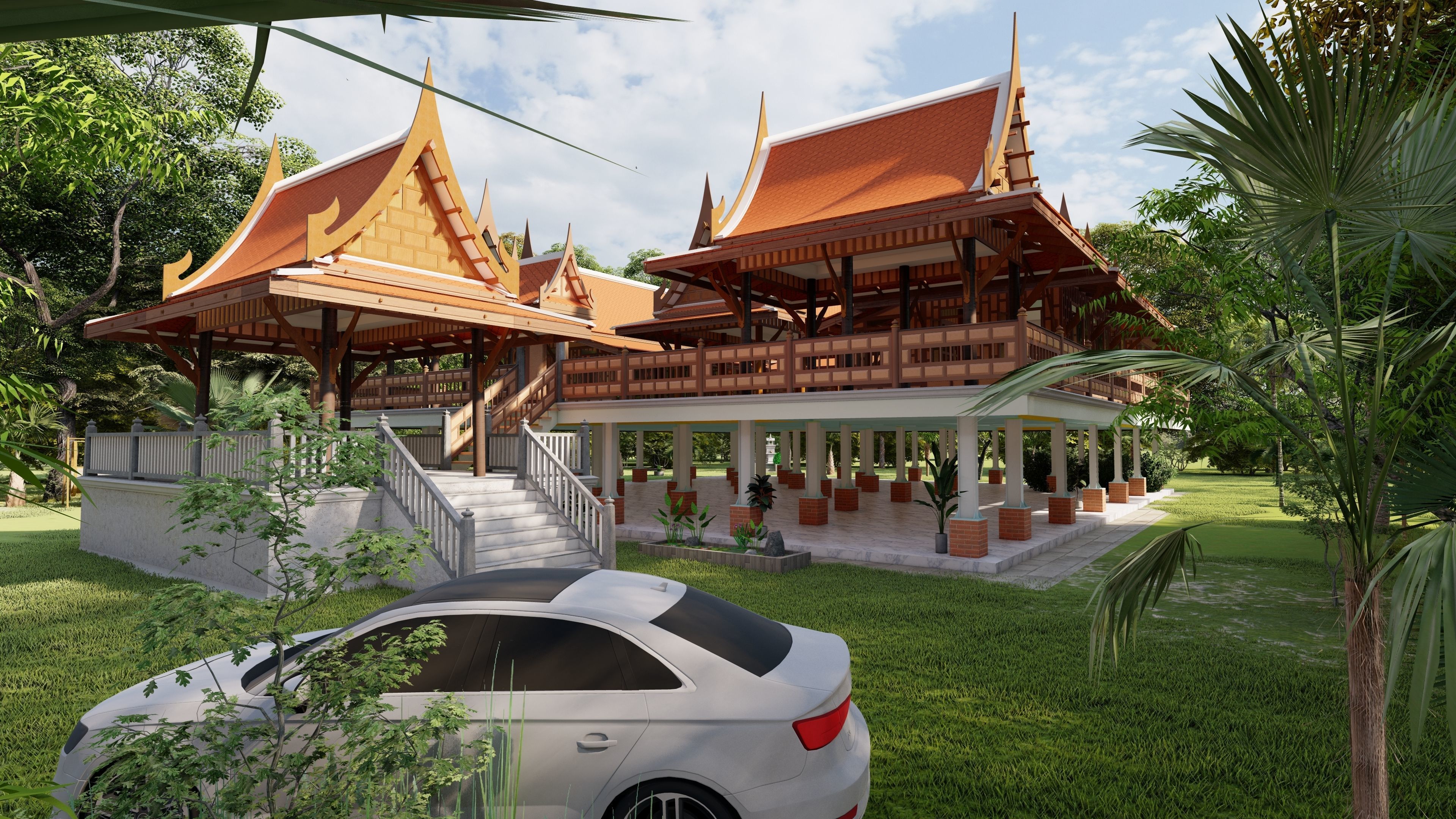 Thai architecture songthai ancient Low-poly 3D model_9