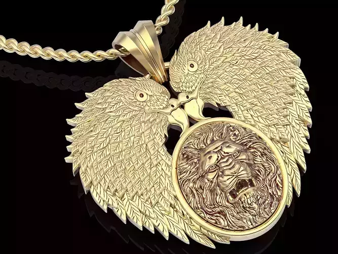 Eagle lion pendant  gold silver printable jewelry 3D model