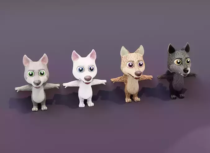 Cartoon Wolf Rigged 3D Collection