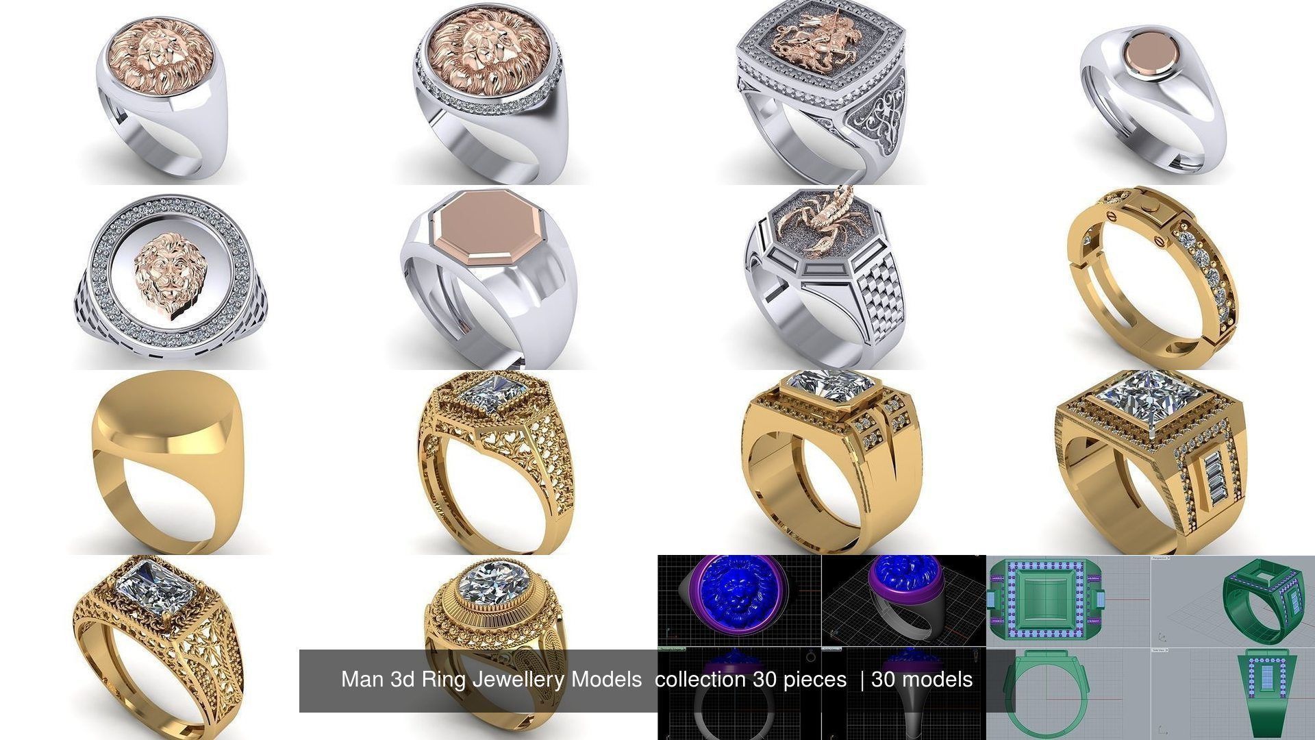 Man 3d Ring Jewellery Models collection 30 pieces _2