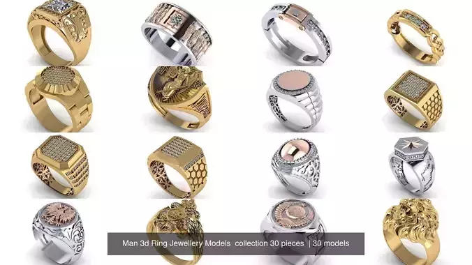 Man 3d Ring Jewellery Models  collection 30 pieces 
