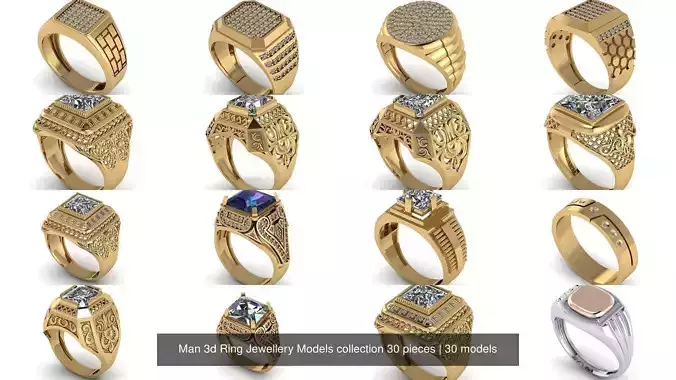 Man 3d Ring Jewellery Models collection 30 pieces