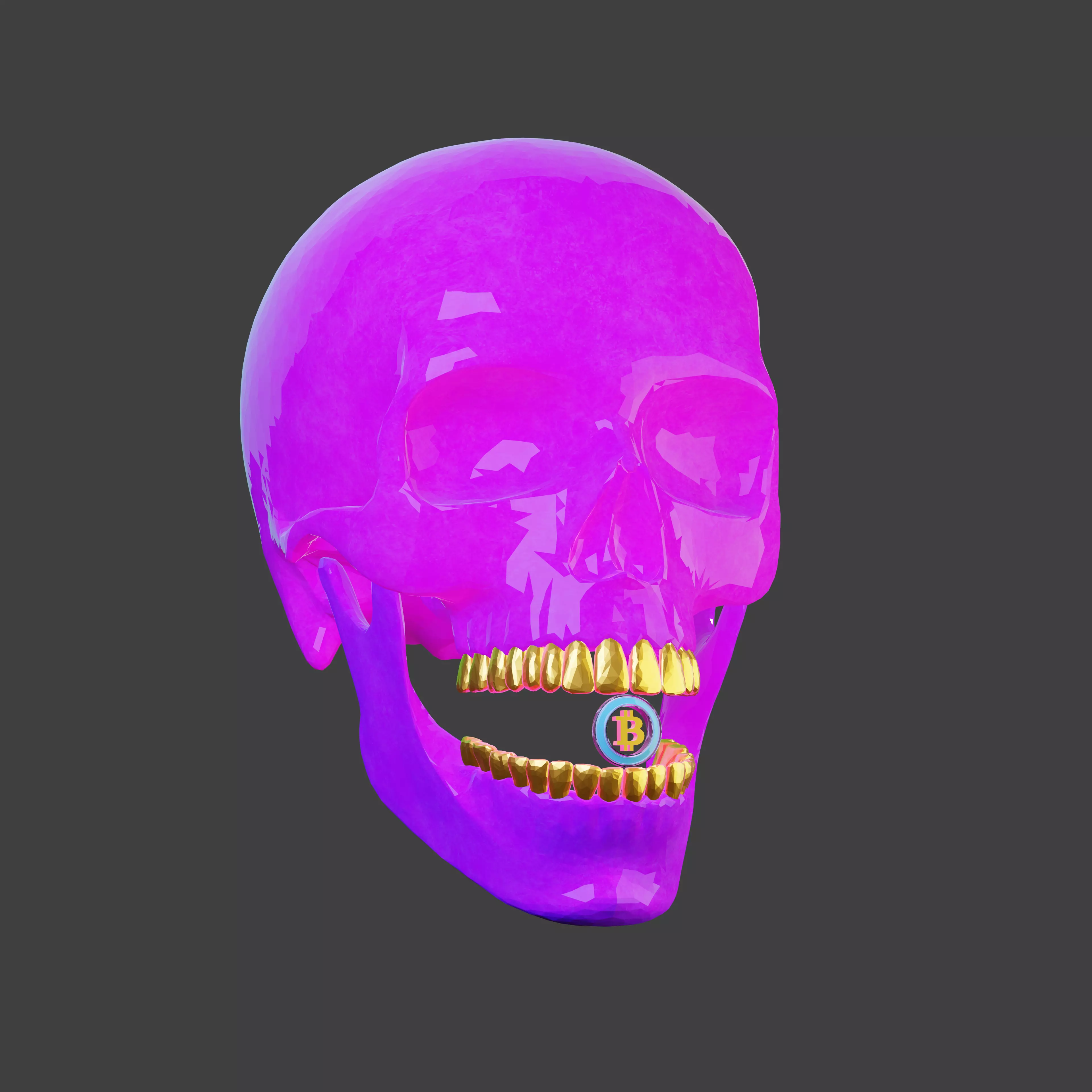 Skull-Pink skull with gold teeth 3D model