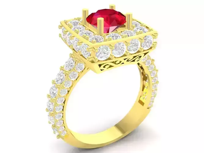 Luxury Square Halo Ruby Ring for Women 3522