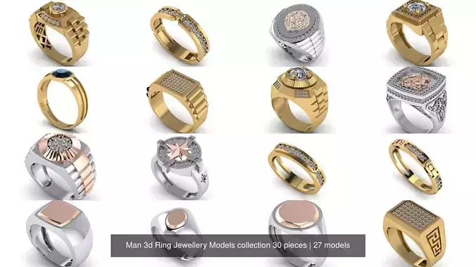 Man 3d Ring Jewellery Models collection 30 pieces