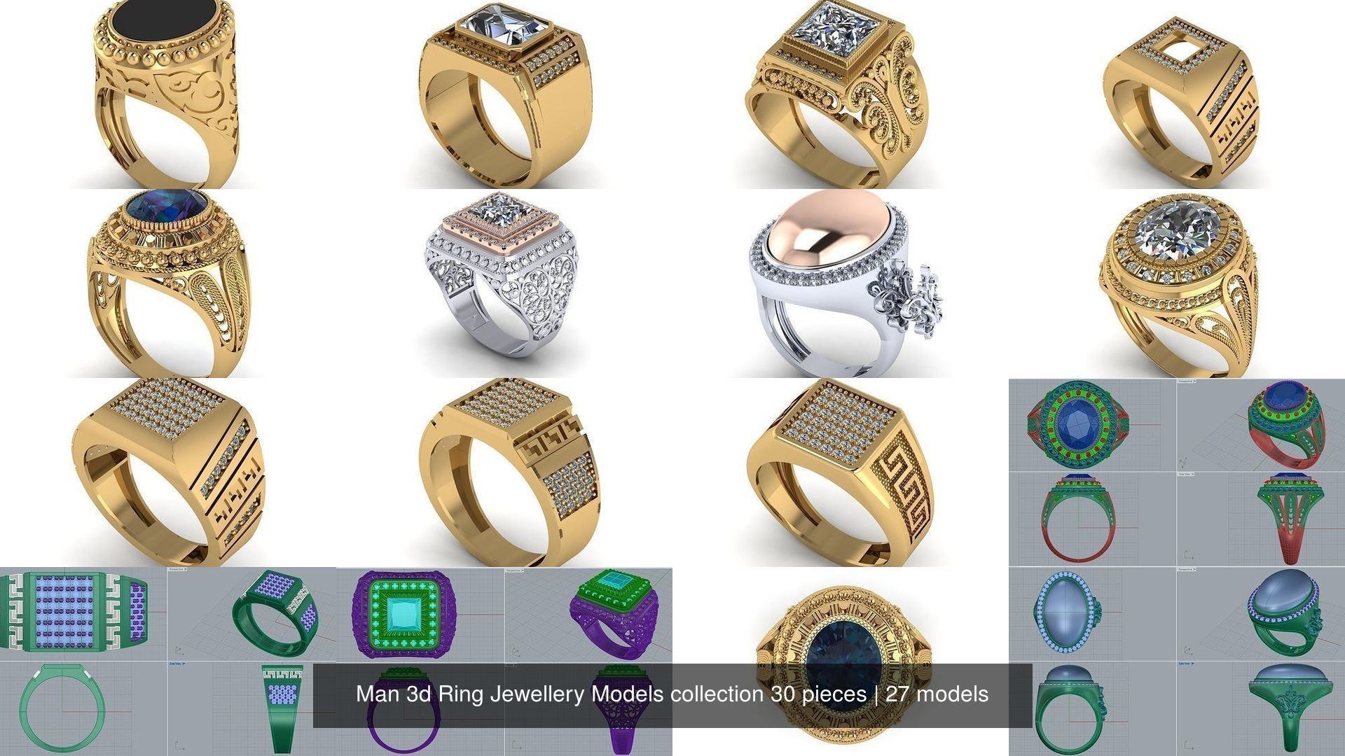 Man 3d Ring Jewellery Models collection 30 pieces _2
