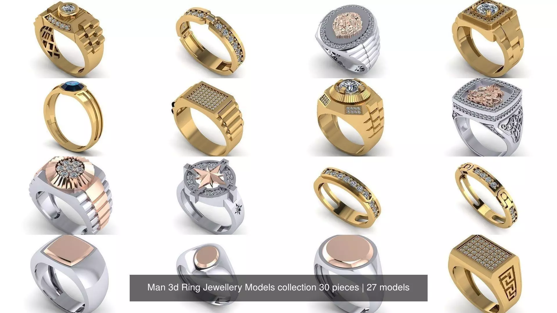Man 3d Ring Jewellery Models collection 30 pieces _1