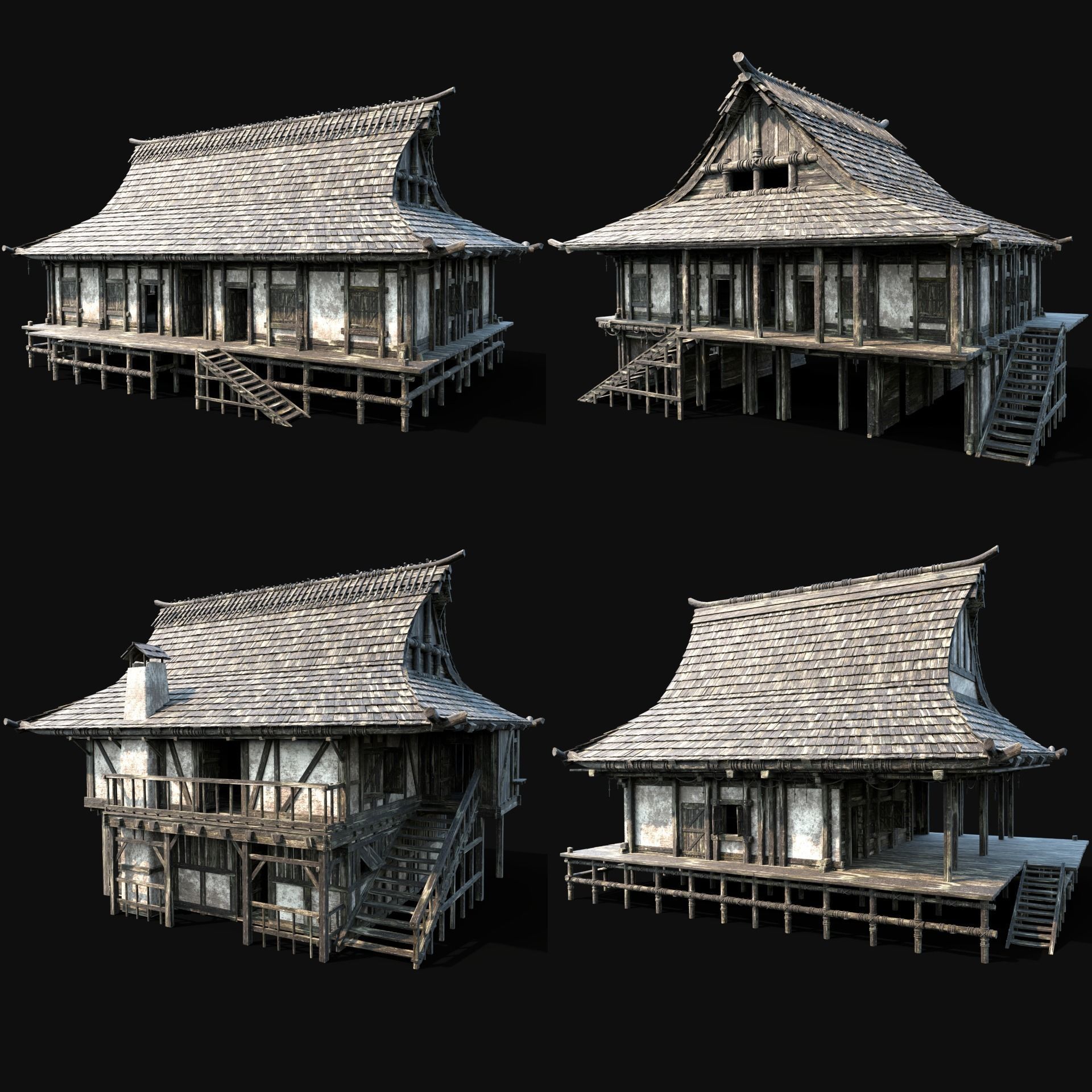 JAPAN CHINESE FEUDAL HOUSE DOJO HUT SAMURAI NINJA COLLECTION AAA _1