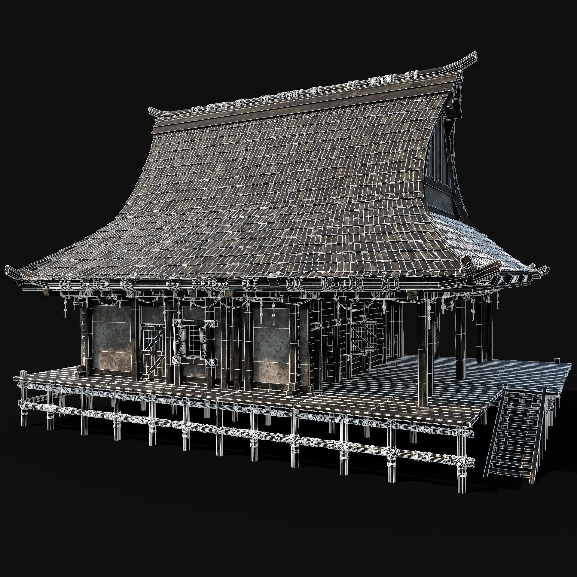 JAPAN CHINESE FEUDAL HOUSE DOJO HUT SAMURAI NINJA COLLECTION AAA _45
