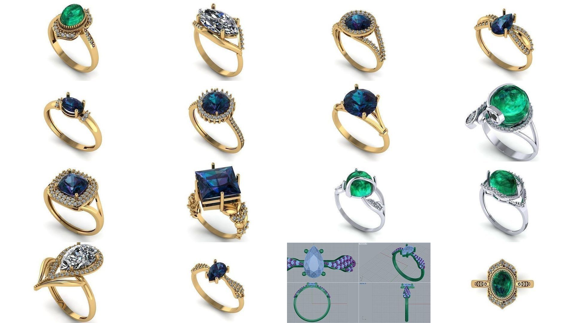 Women ring 30 piece collection with stones 3DM _1