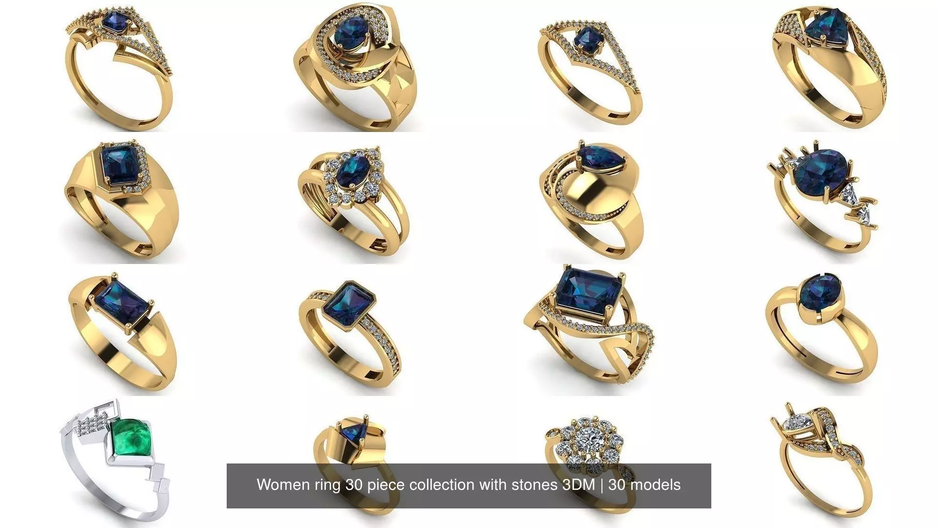 Women ring 30 piece collection with stones 3DM _0