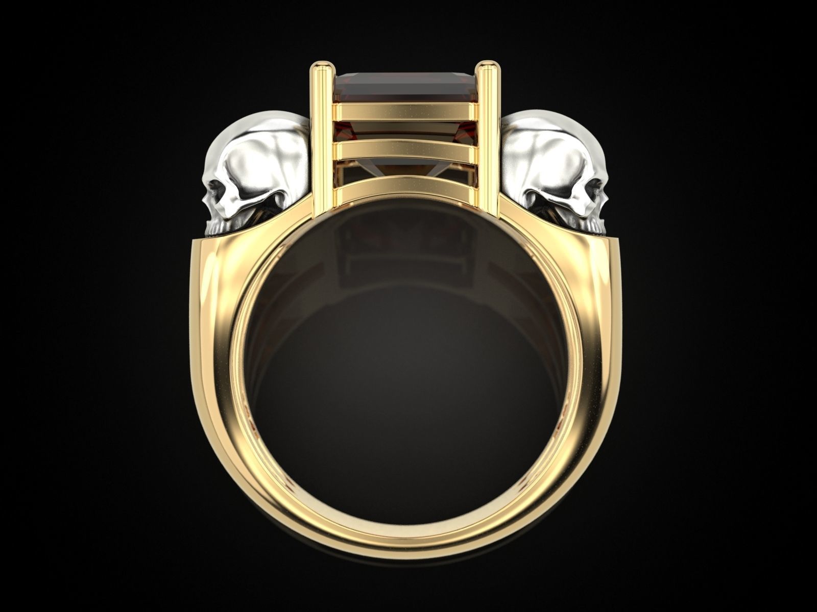 Emerald ring with skulls 3D print model_5