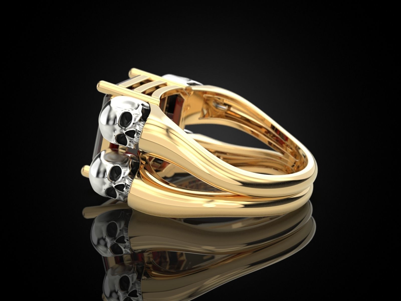 Emerald ring with skulls 3D print model_10