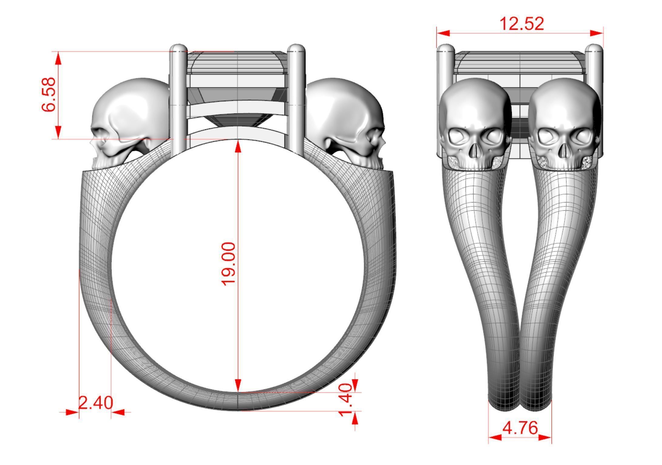 Emerald ring with skulls 3D print model_13
