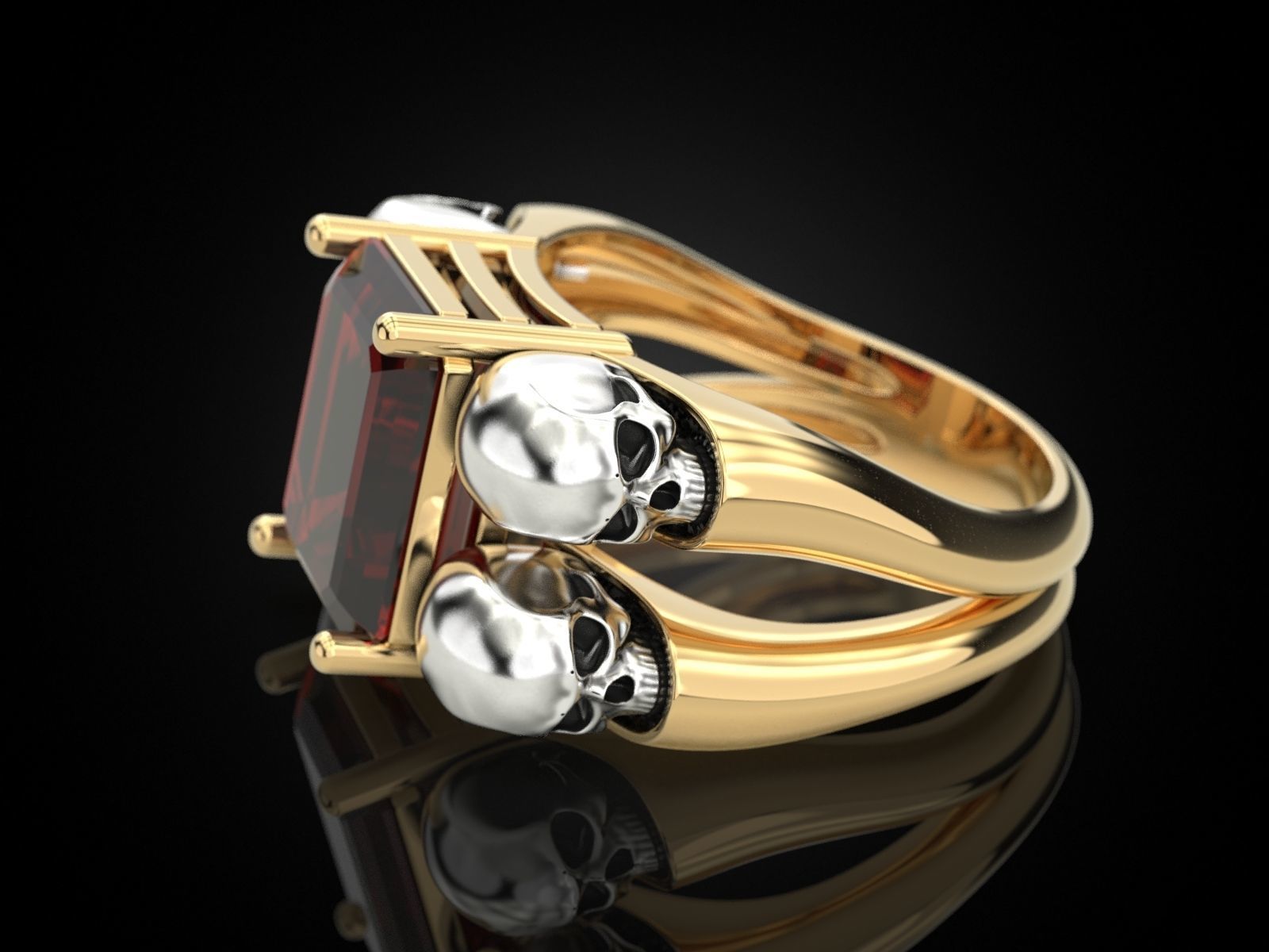 Emerald ring with skulls 3D print model_8