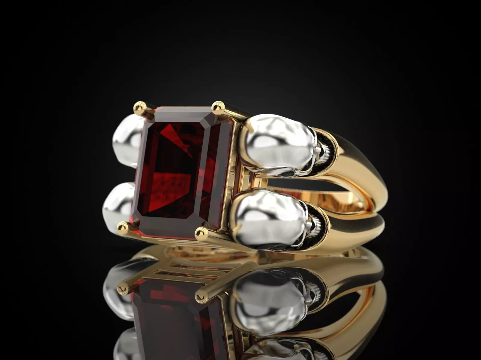 Emerald ring with skulls 3D print model_0