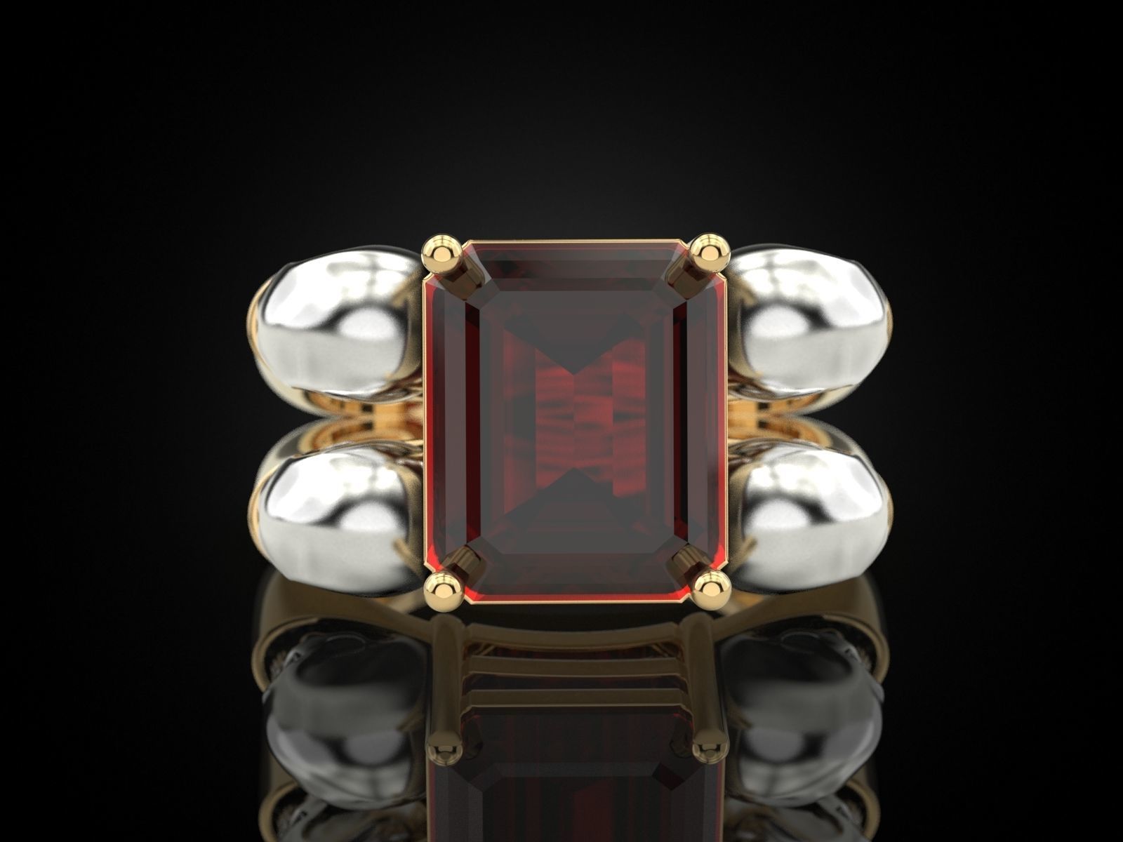 Emerald ring with skulls 3D print model_9