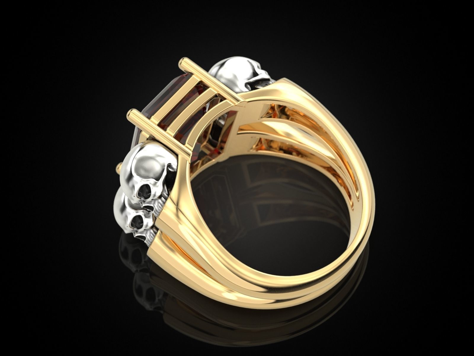 Emerald ring with skulls 3D print model_11