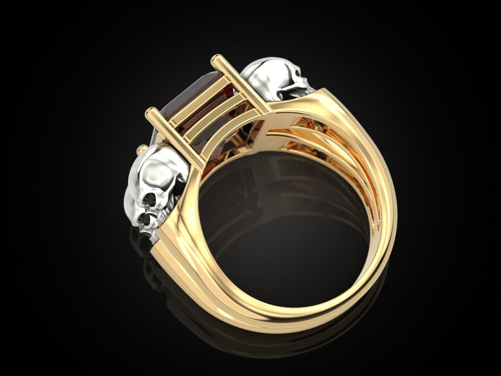 Emerald ring with skulls 3D print model_4