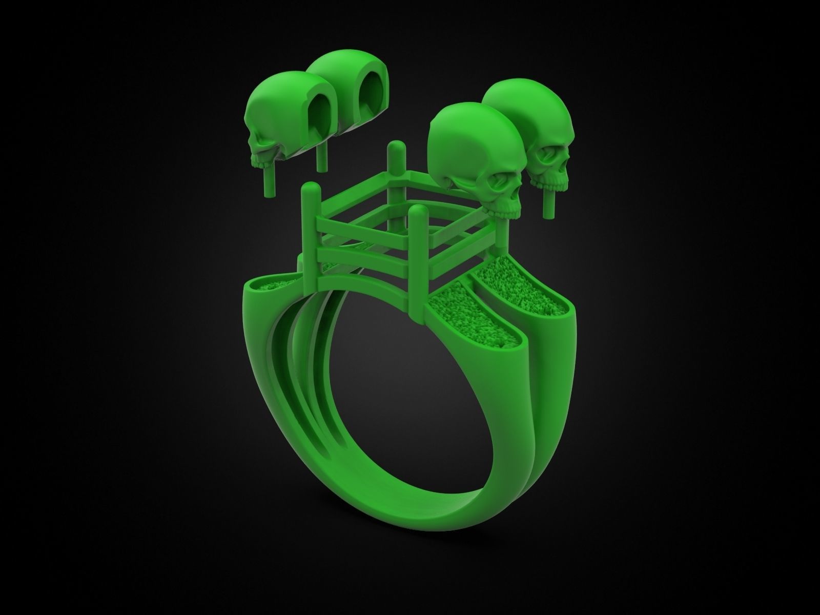 Emerald ring with skulls 3D print model_12