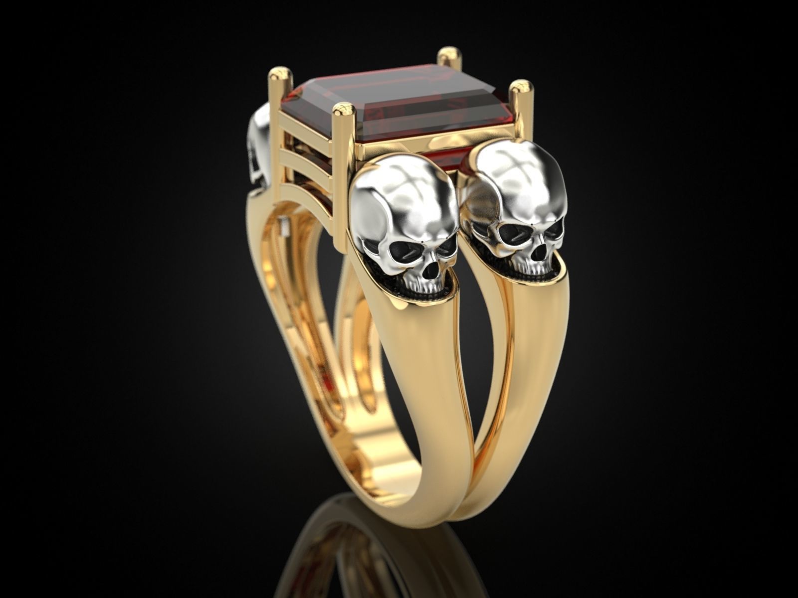Emerald ring with skulls 3D print model_7
