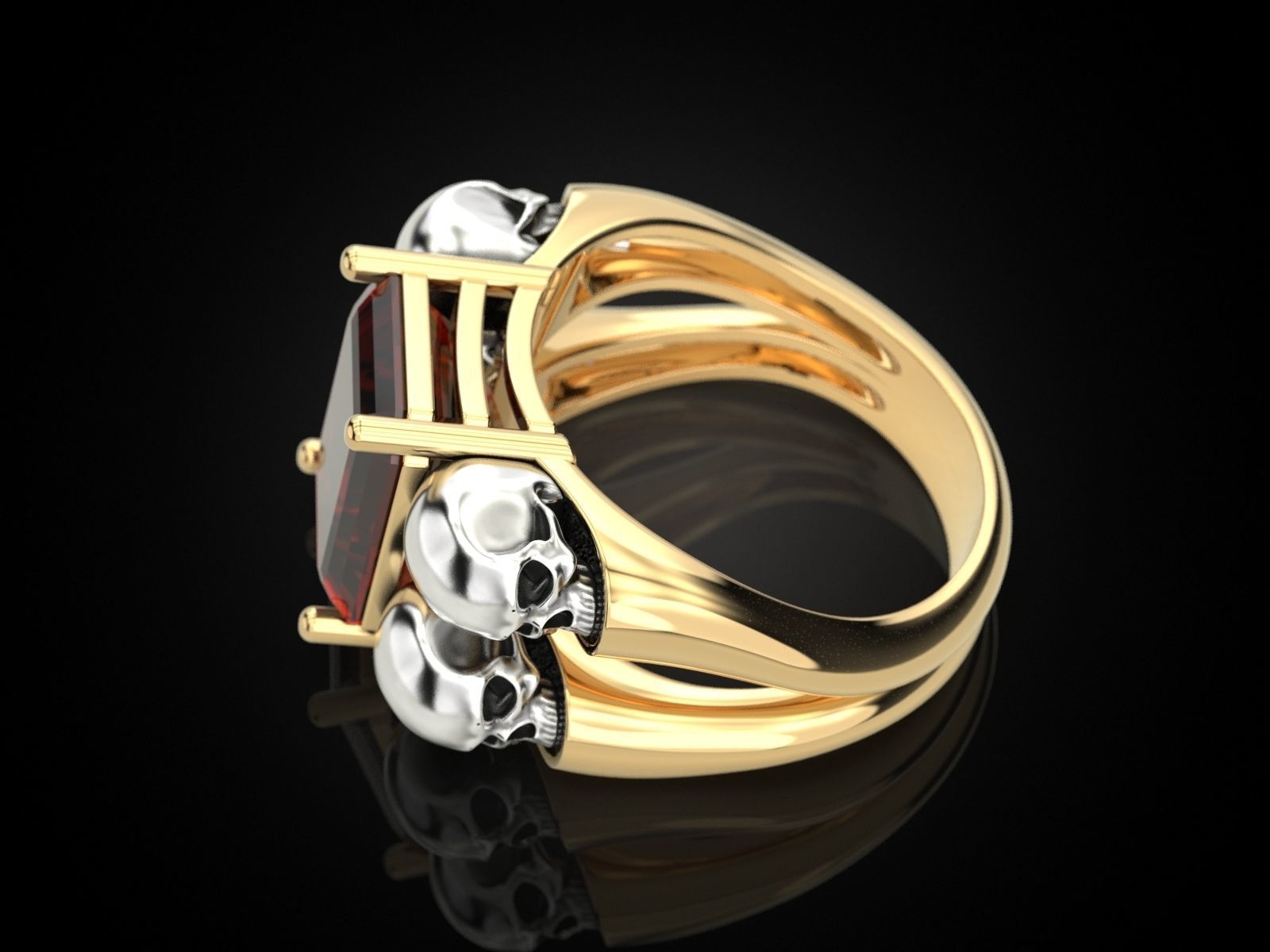 Emerald ring with skulls 3D print model_1